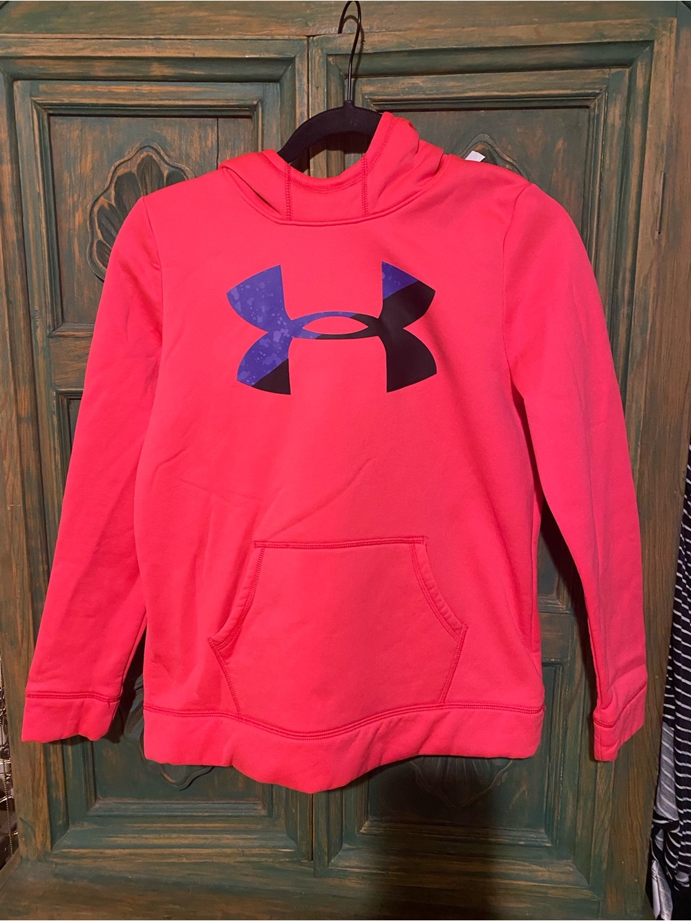Under Armour Girls' Hot Pink Hoodie with Navy Logo